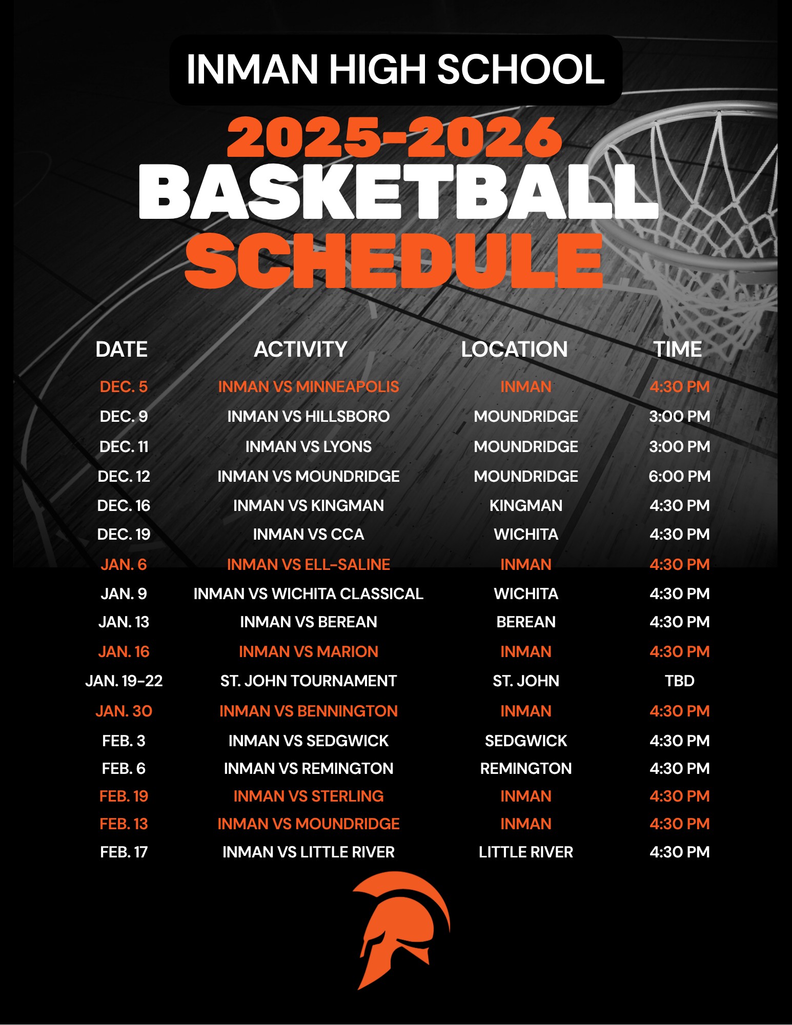 HS Basketball Schedule