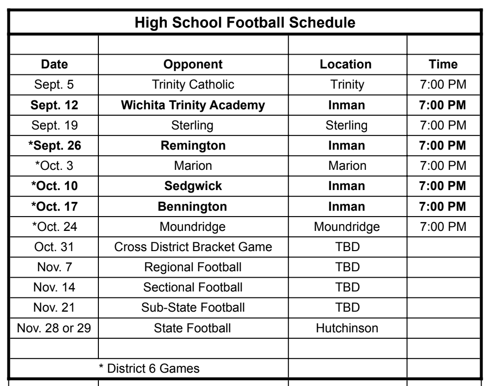 HS FB Schedule