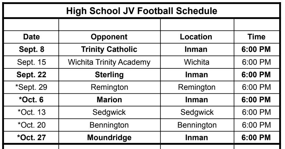HS JV FB Schedule