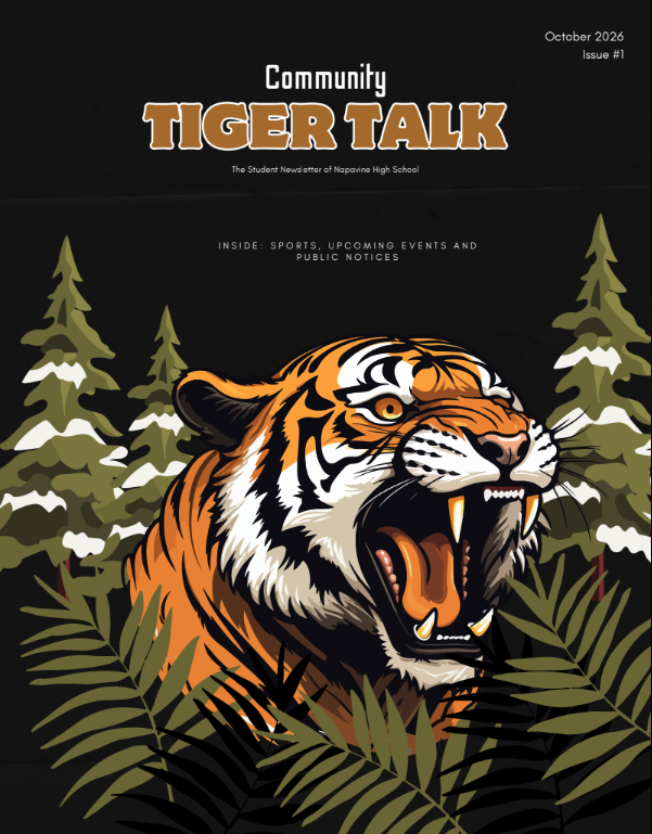 The Tiger Talk Cover for October that shows an animated tiger in a snow covered forest