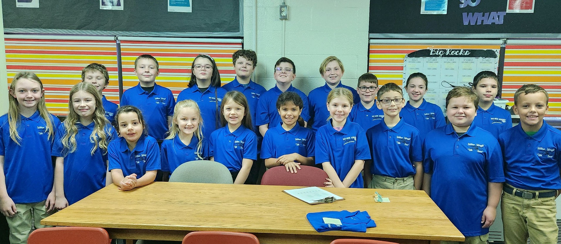 Leadership Day, students wearing blue shirts