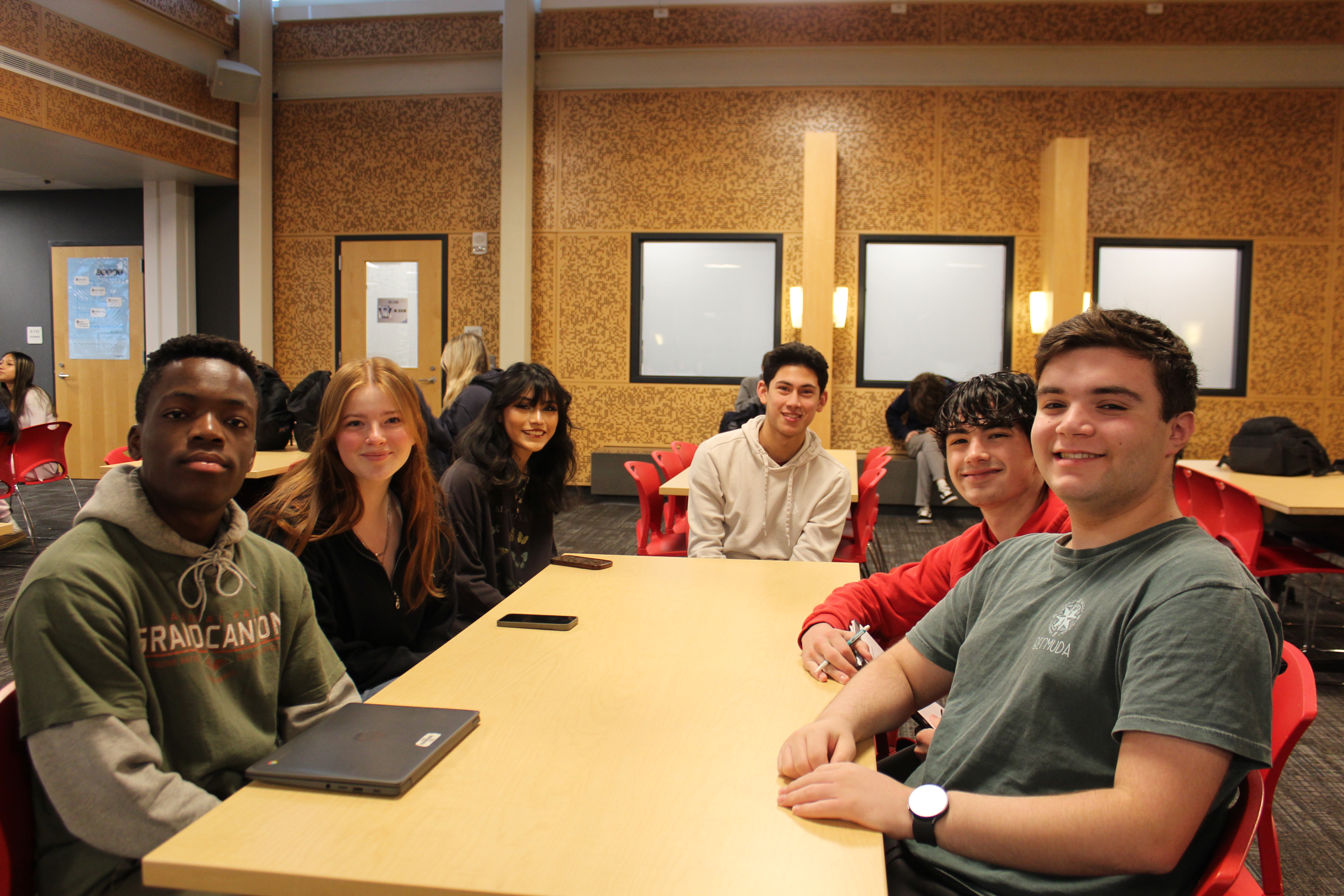 Group of students sitting around a table. 