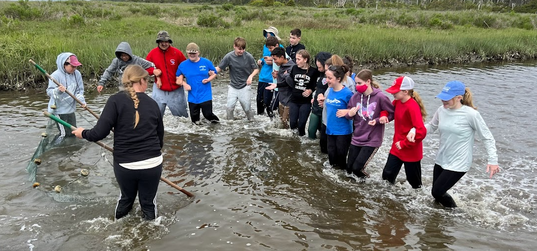 students walking on a lake 