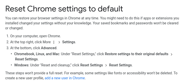 reset google settings