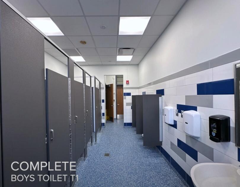 5th grade boys bathroom - 5 stalls and urinals