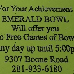 Emerald Bowl - 2 Bowling Games Certificate