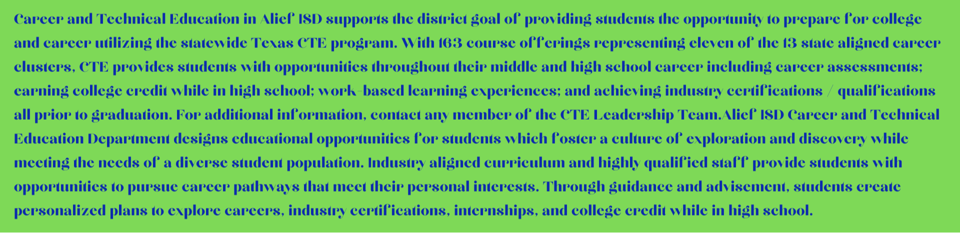 About Alief CTE