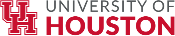 University of Houston logo with "UH" in red and "University of Houston" in gray on a black background.