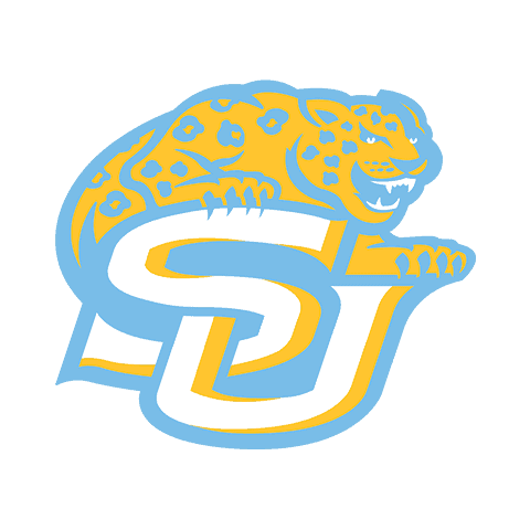 A logo featuring a stylized tiger on top of the letters "SJ" with the colors blue and yellow.