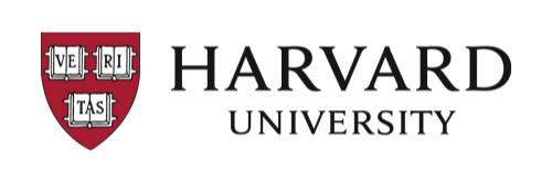 Two logos: one with "Me Re Tas" and an emblem on a shield, and another with "Harvard University" in black.