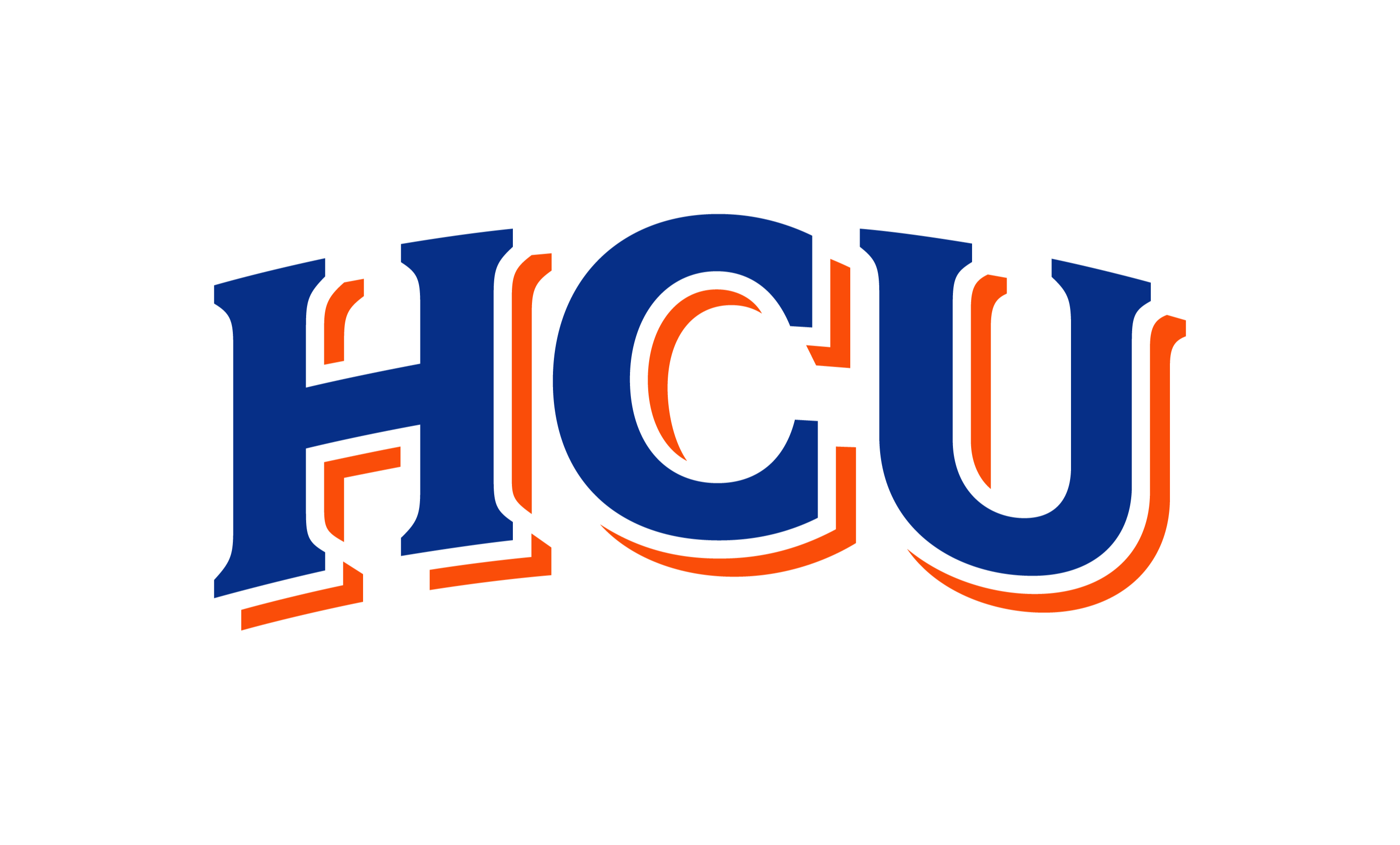 Blue and orange text spelling "HCU" on a black background.