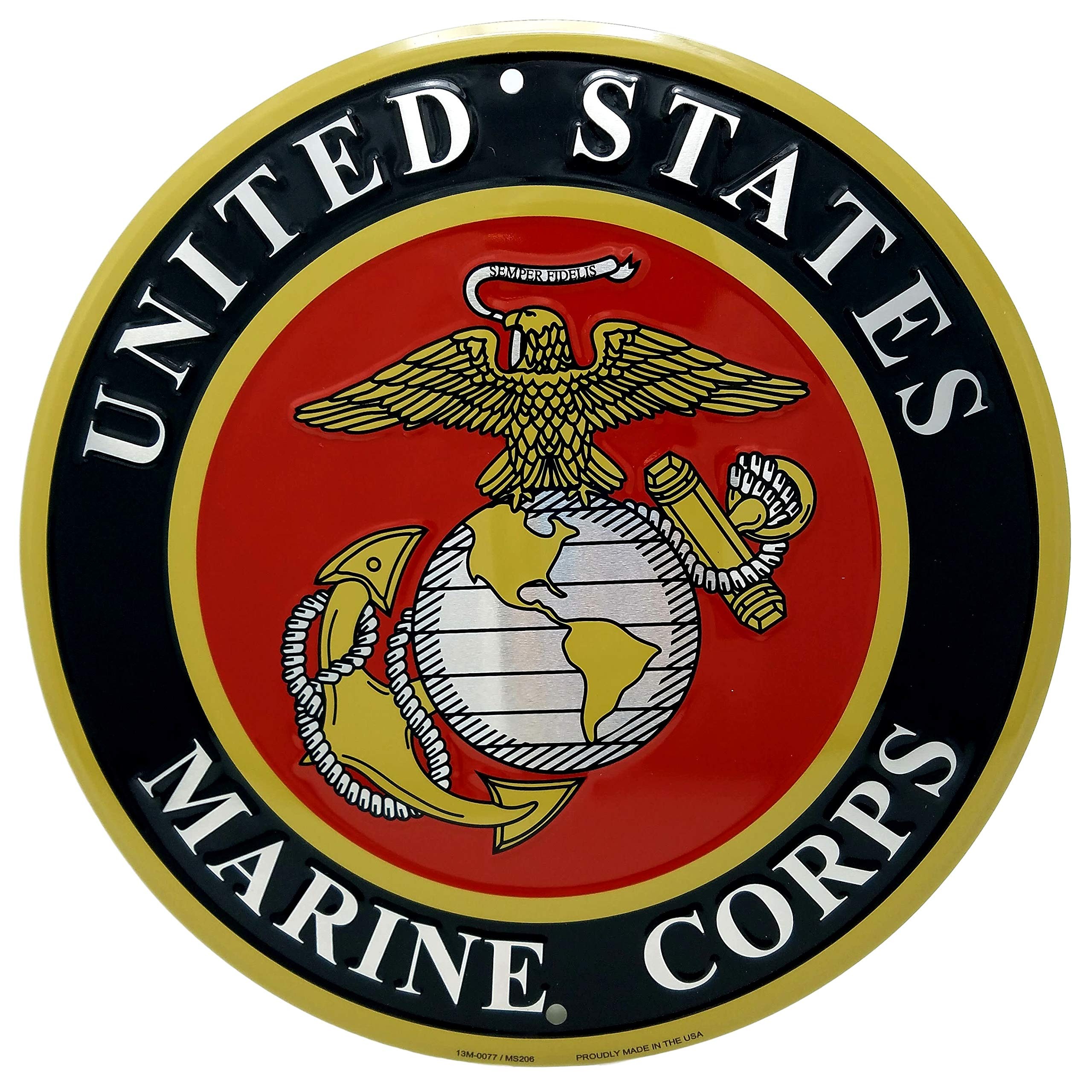 Emblem features an eagle, globe, and anchor on a red and black background. Text reads "United States Marine Corps".