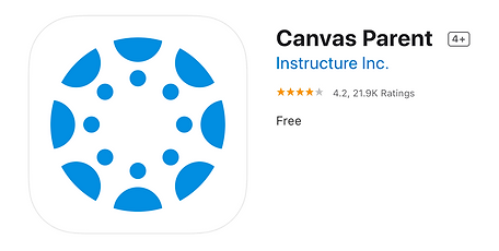 Photo of Canvas Parent app that shows the circular Canvas icon in a blue color