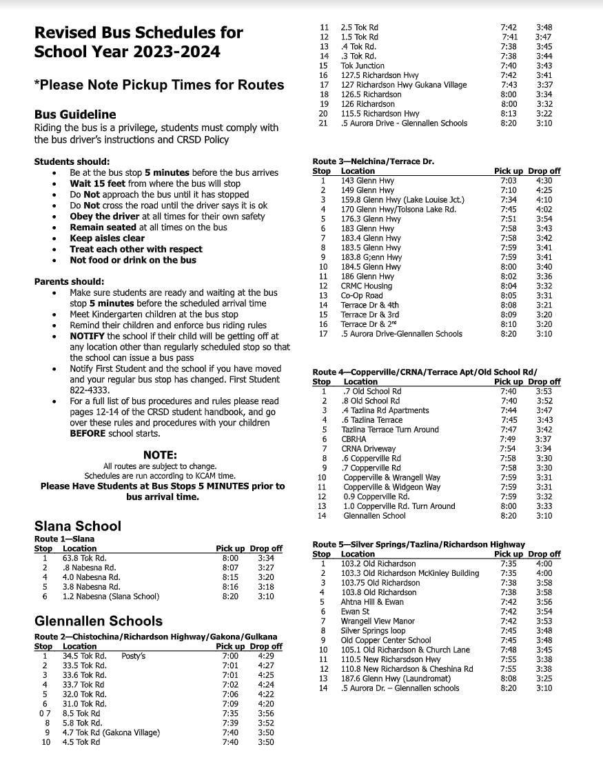 M-TH Bus Schedule