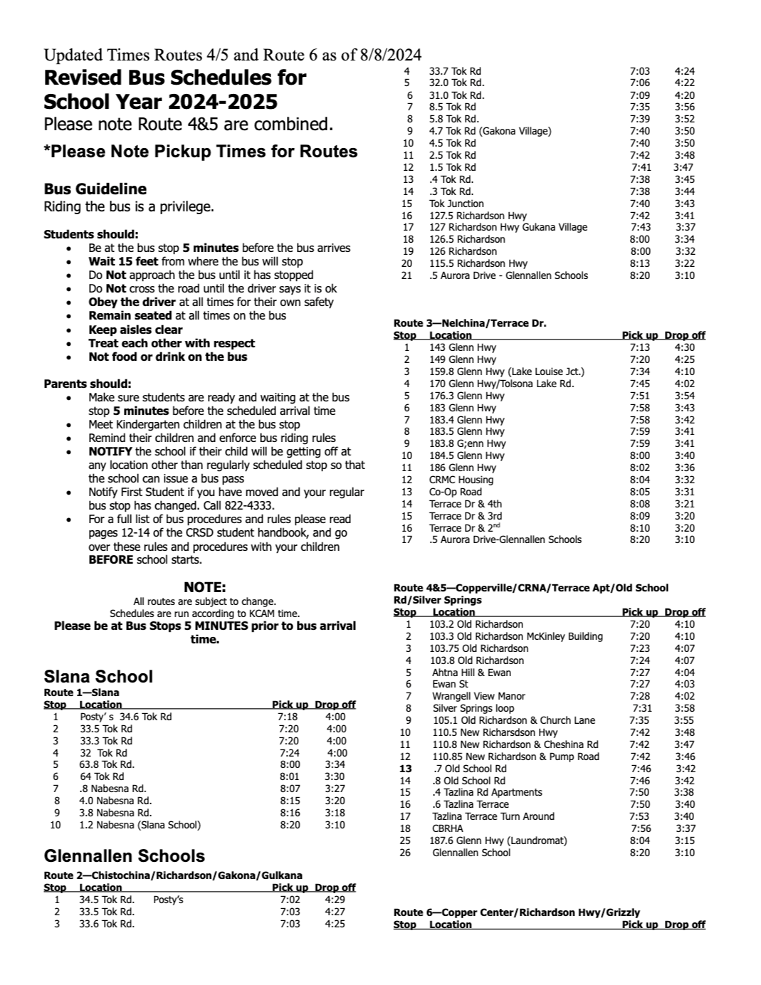 Updated Bus Schedule