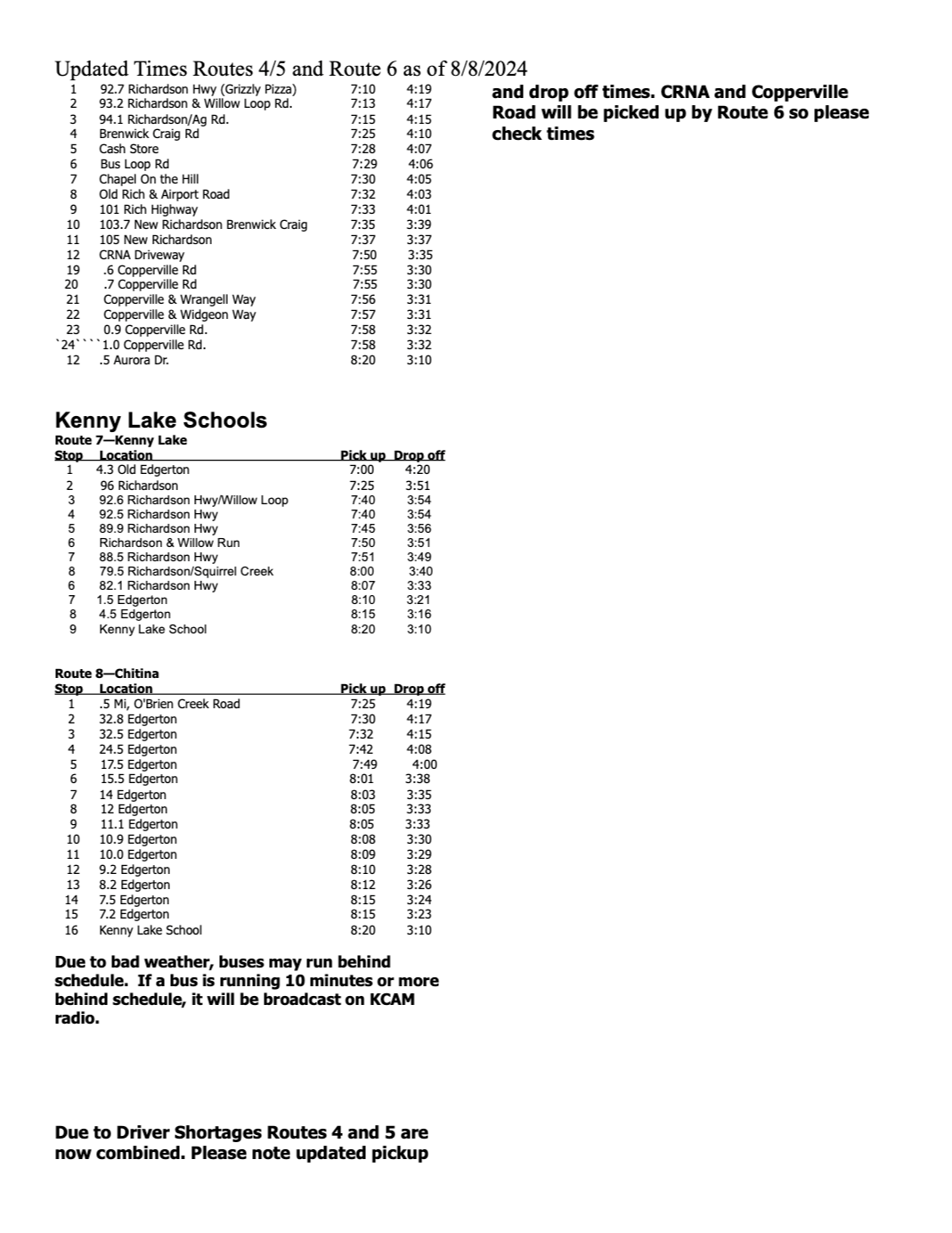 Updated Bus Schedule