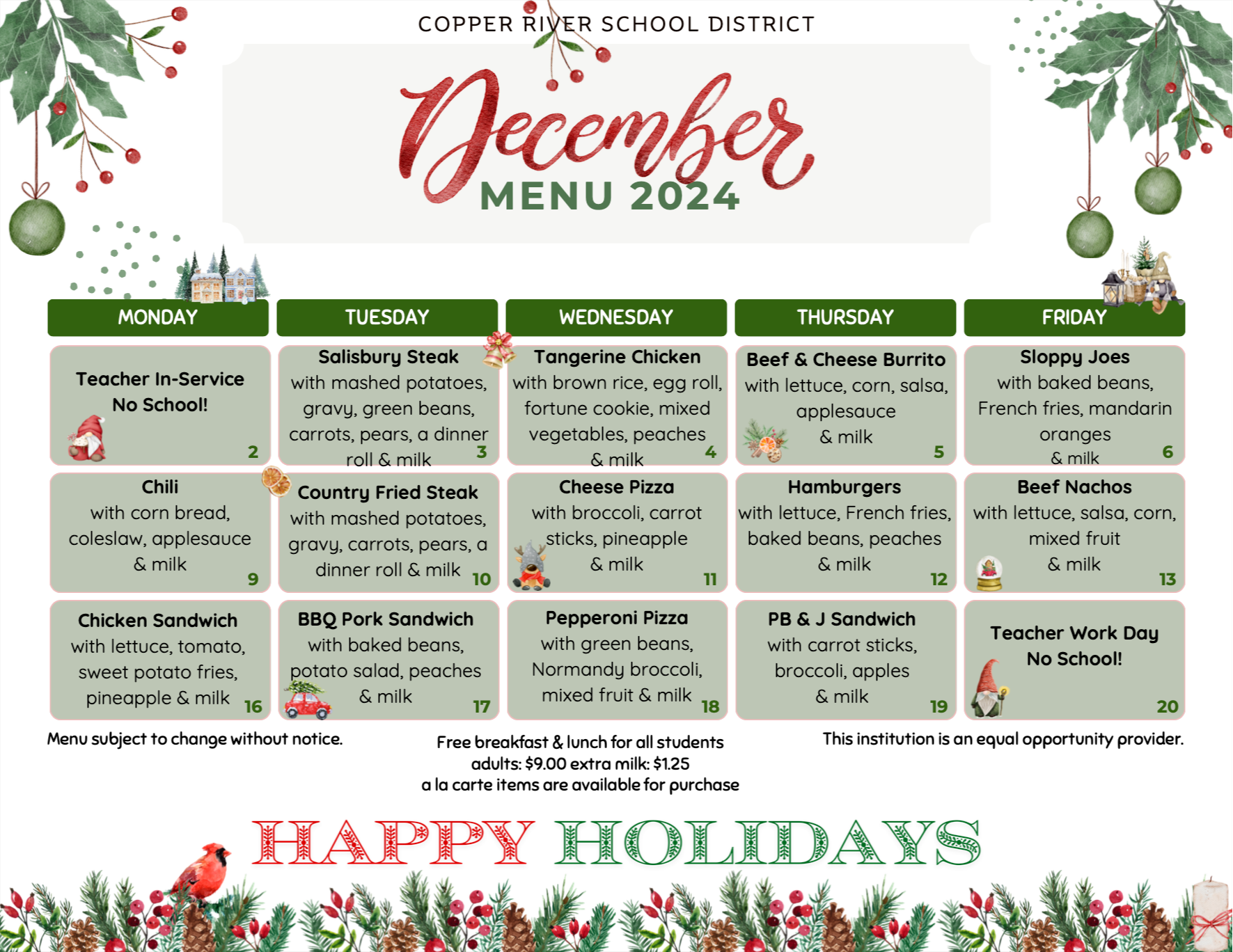 December Menu