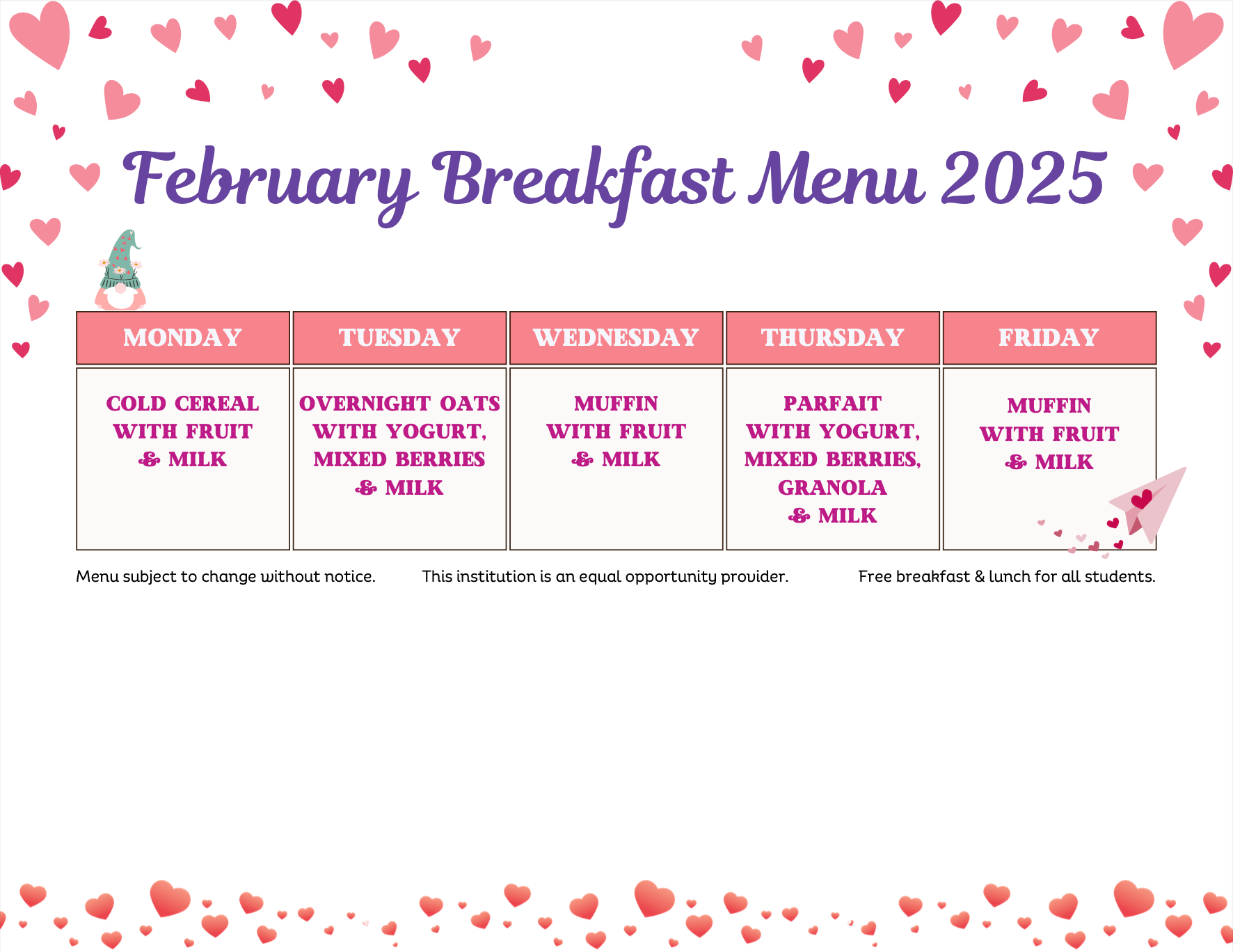 February Breakfast Menu