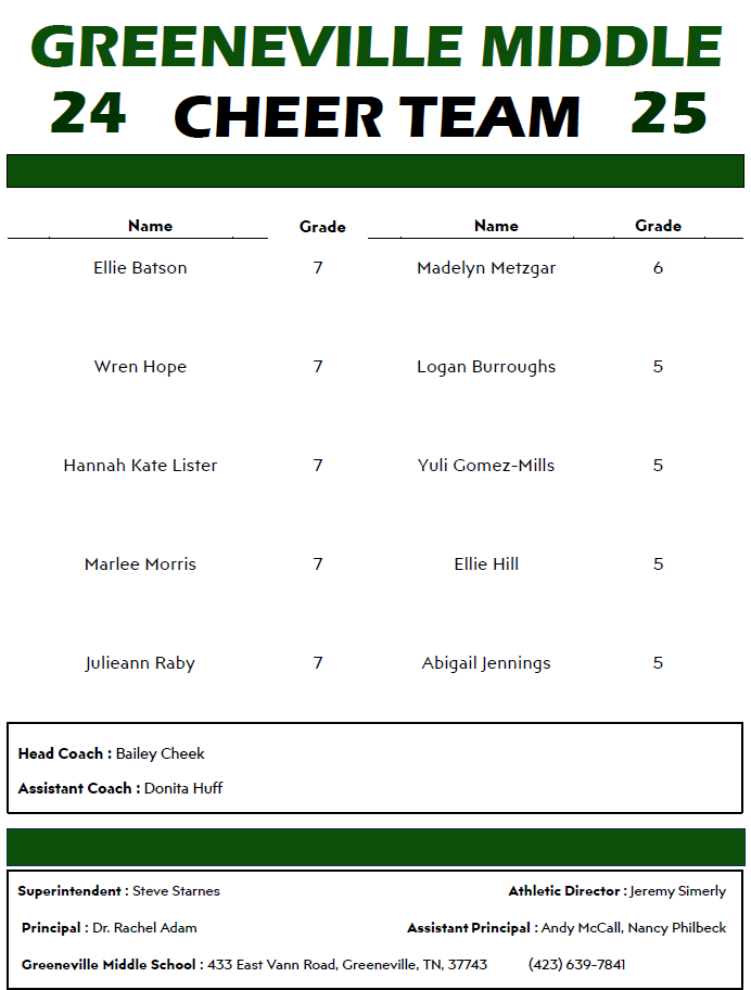 Cheer Roster