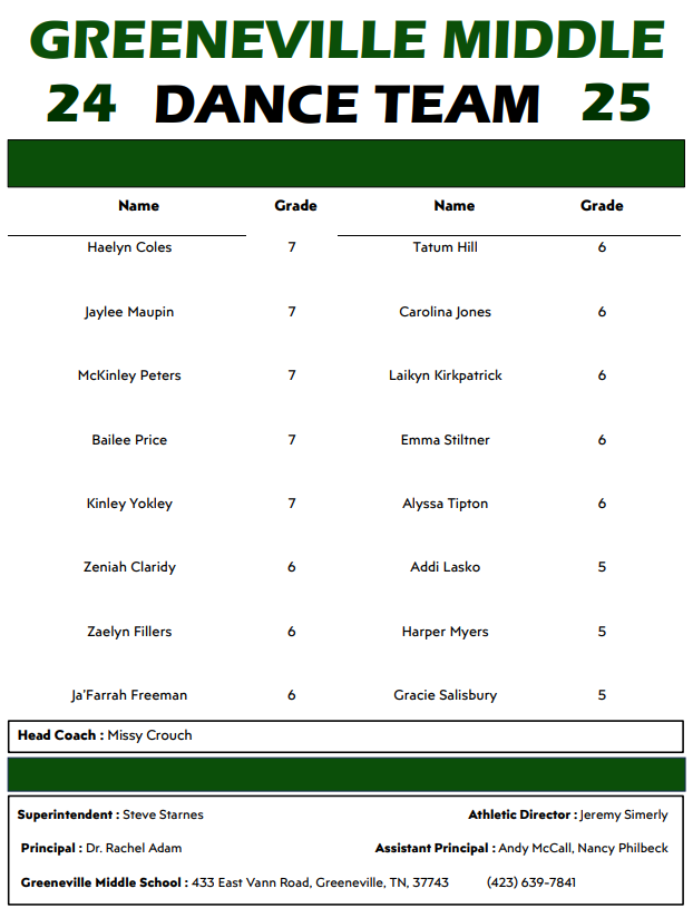 Dance Team Roster