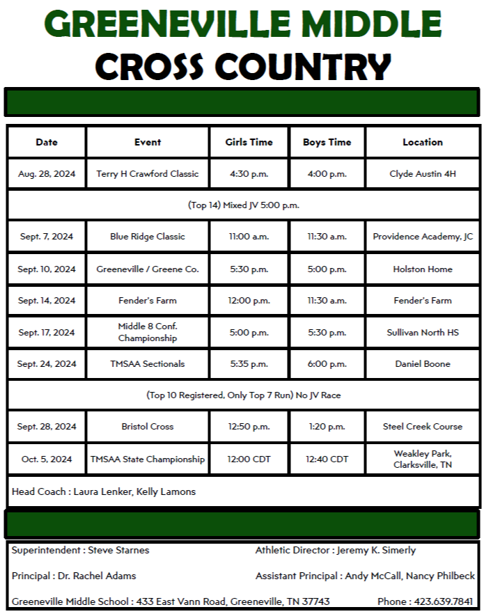 Cross Country Schedule