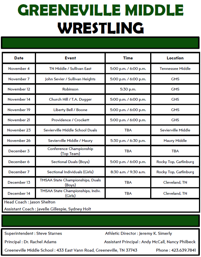 Wrestling Schedule