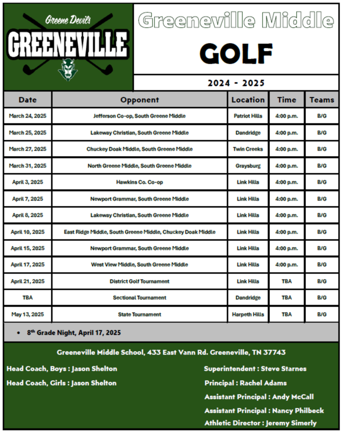 Golf Schedule