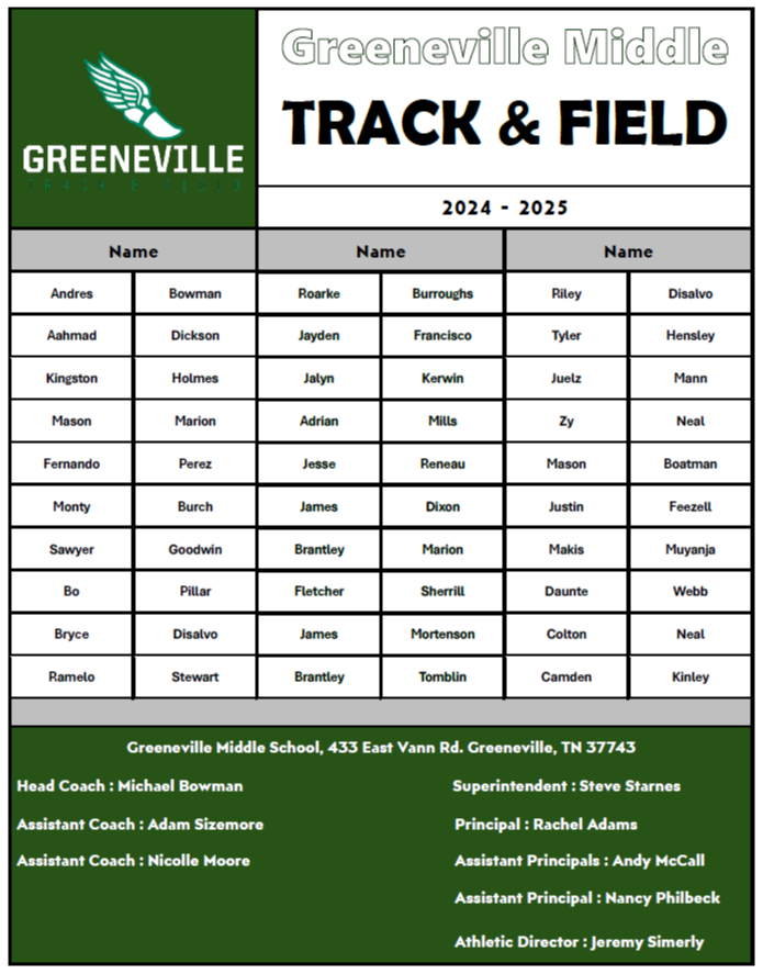 Track & Field Roster