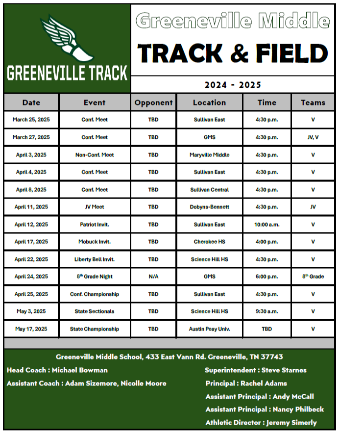 Track & Field Schedule