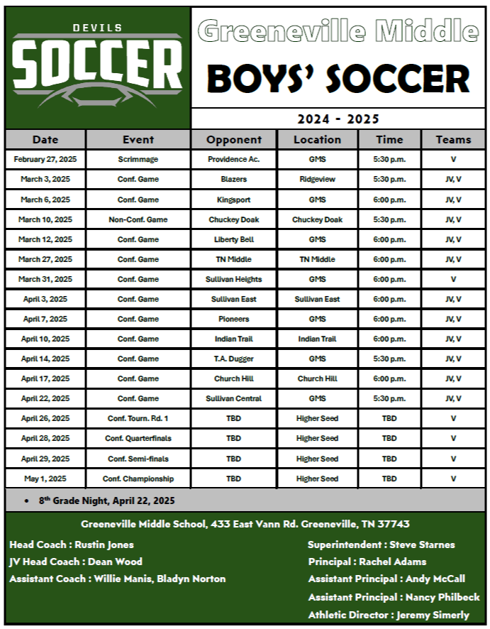 Boys' Soccer Schedule