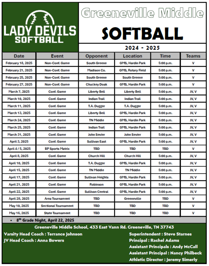 Softball Schedule