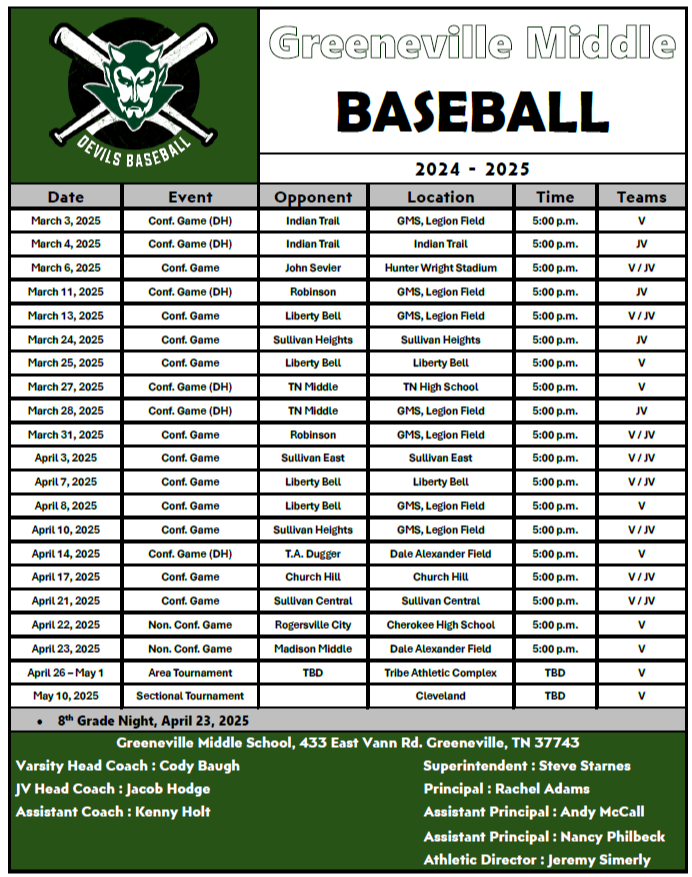 Baseball Schedule