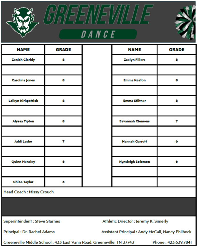 Dance Team Roster