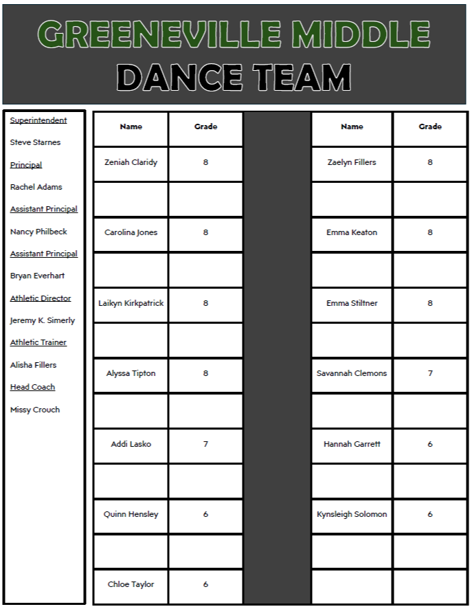 Dance Team Roster