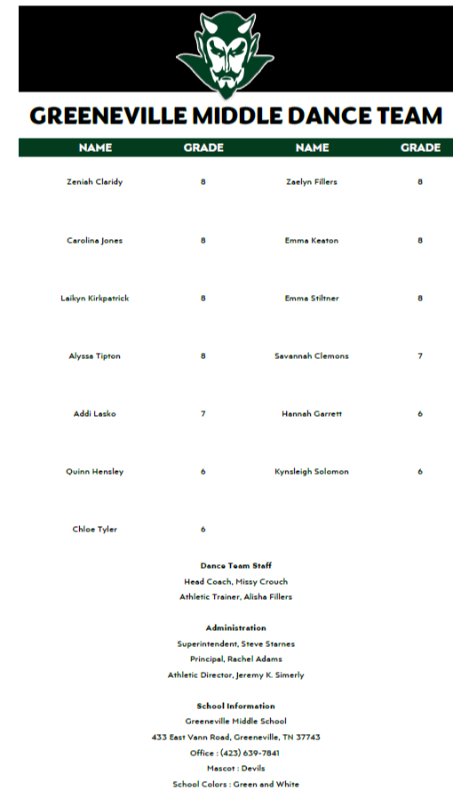 Dance Team Roster
