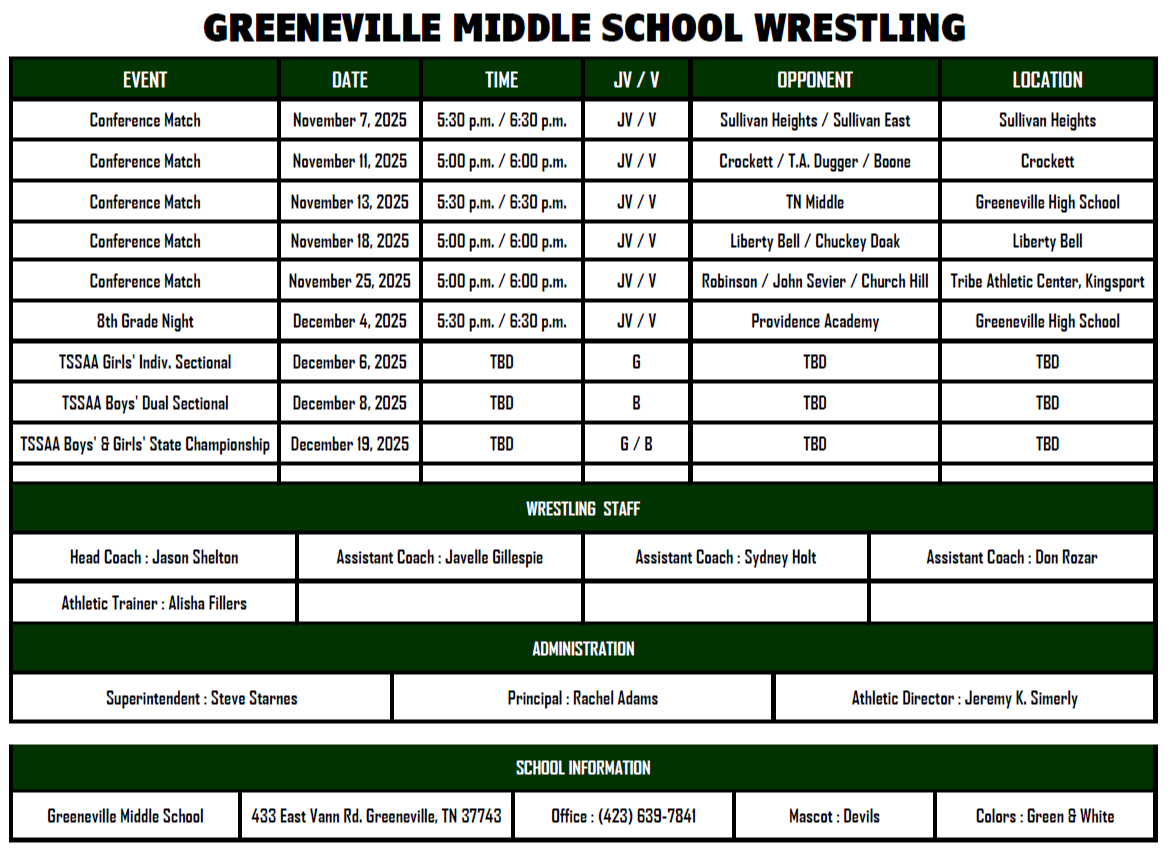 Wrestling Schedule