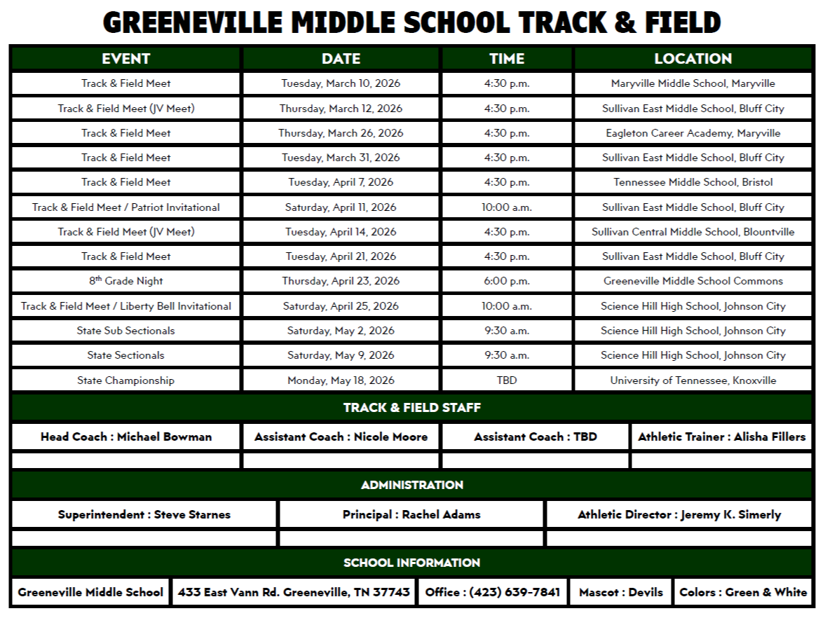 Track & Field Schedule