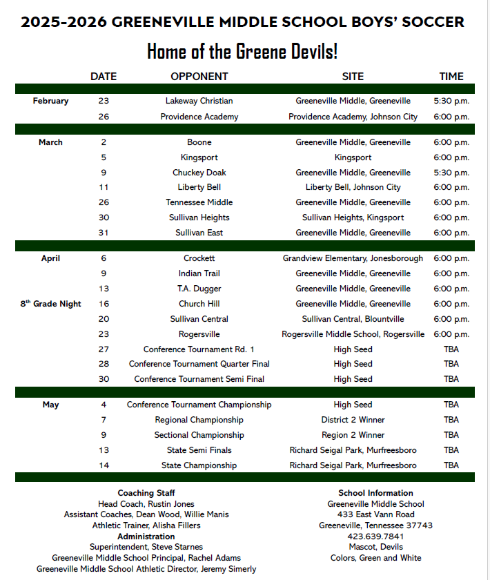Boys' Soccer Schedule