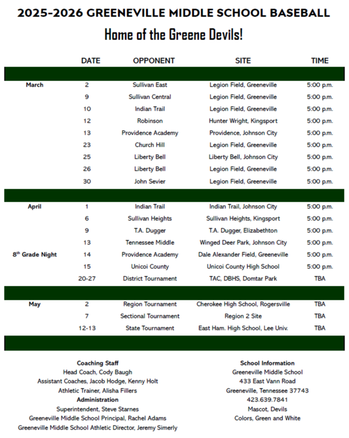 Baseball Schedule
