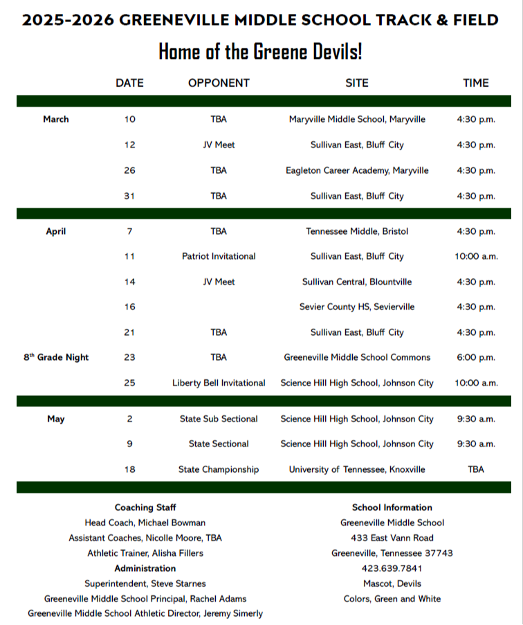 Track & Field Schedule