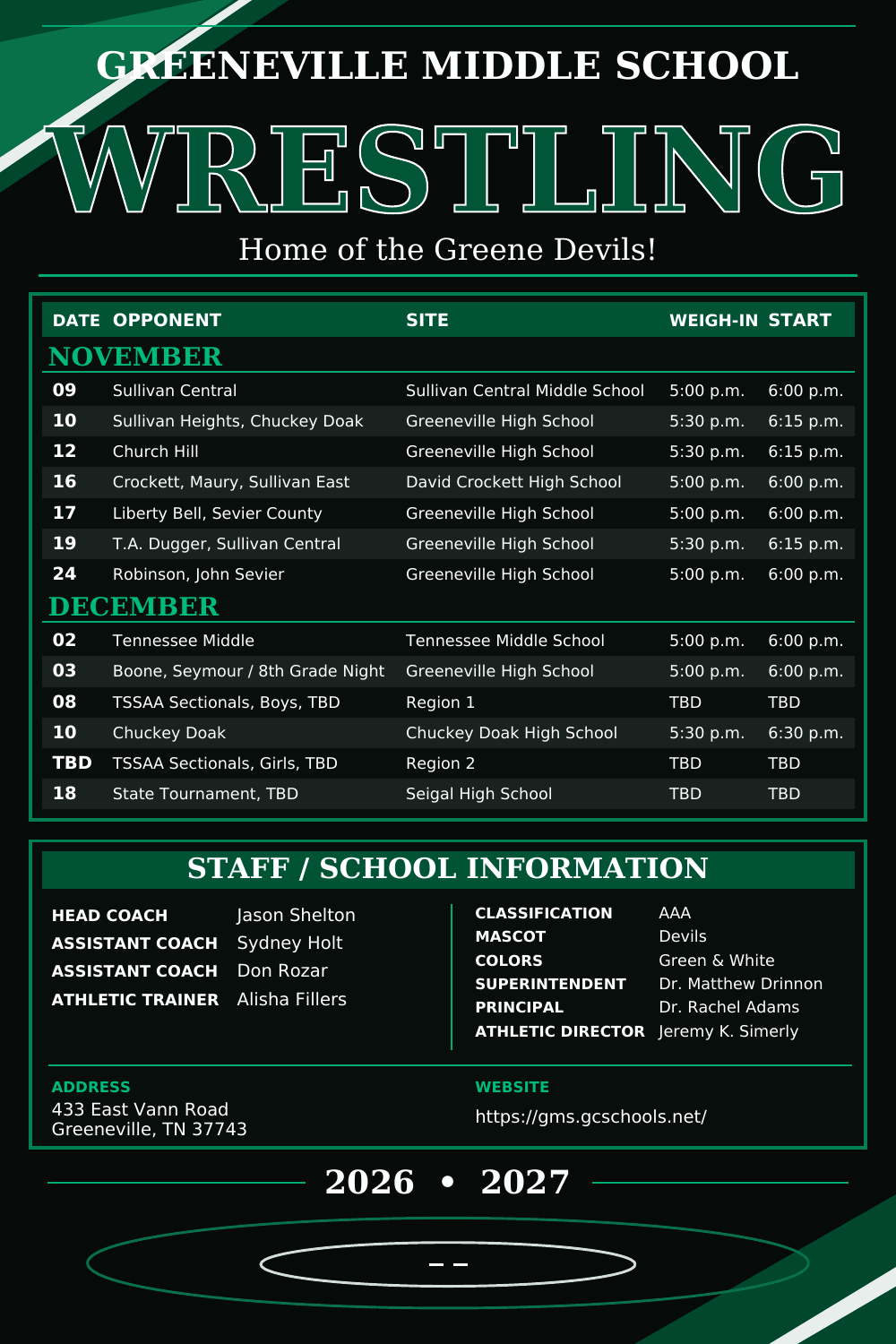 Wrestling Schedule