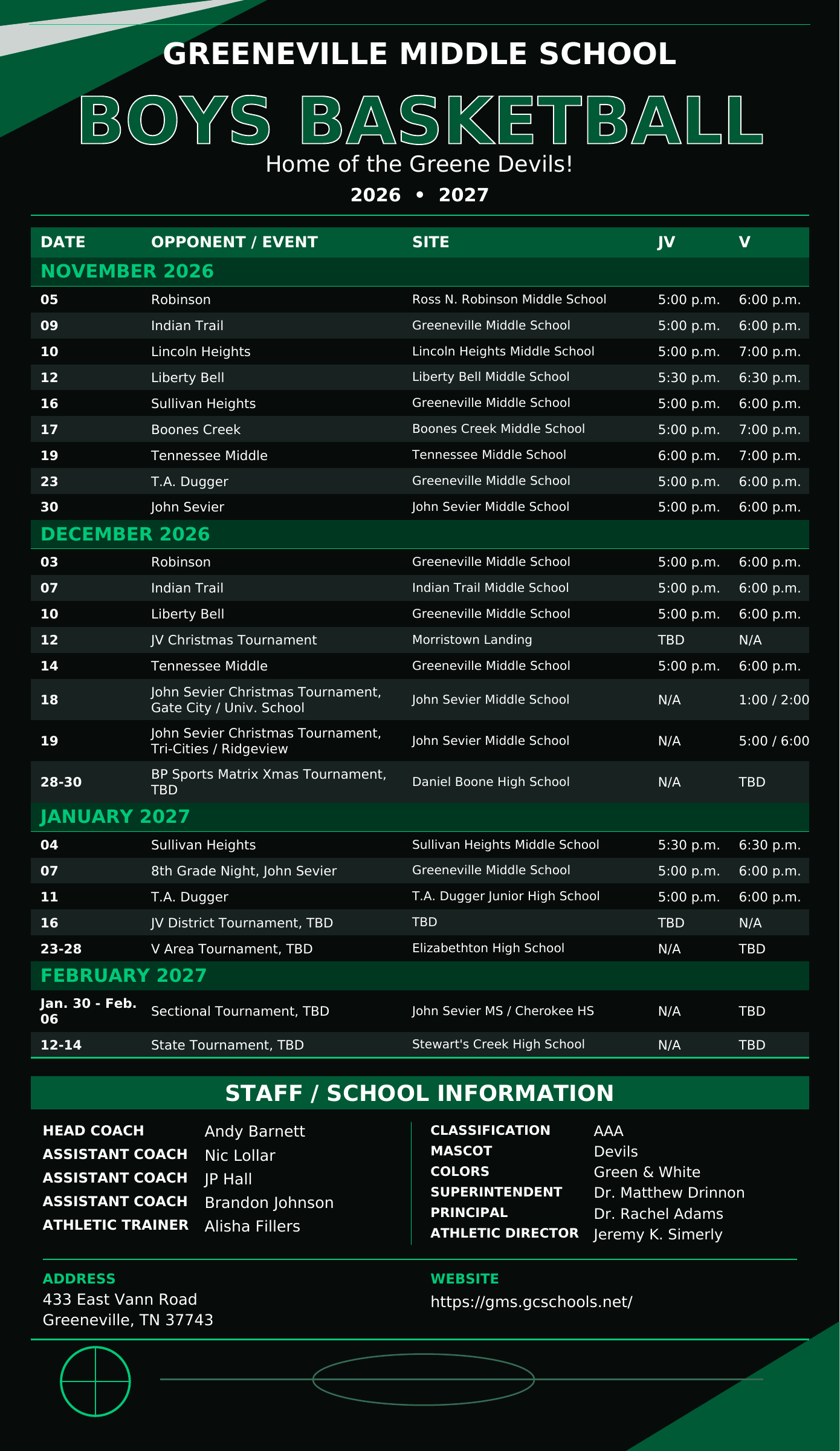 Boys' Basketball Schedule