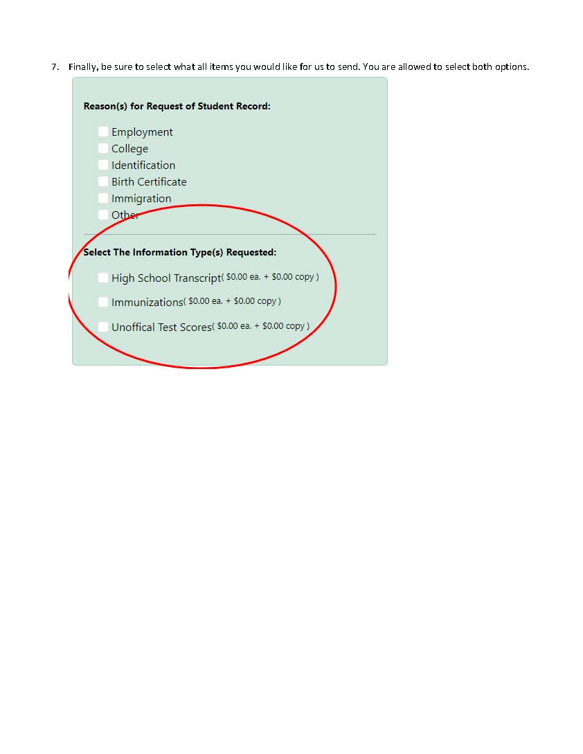 7. Finally, be sure to select what all items you would like for us to send. You are allowed to select both options.