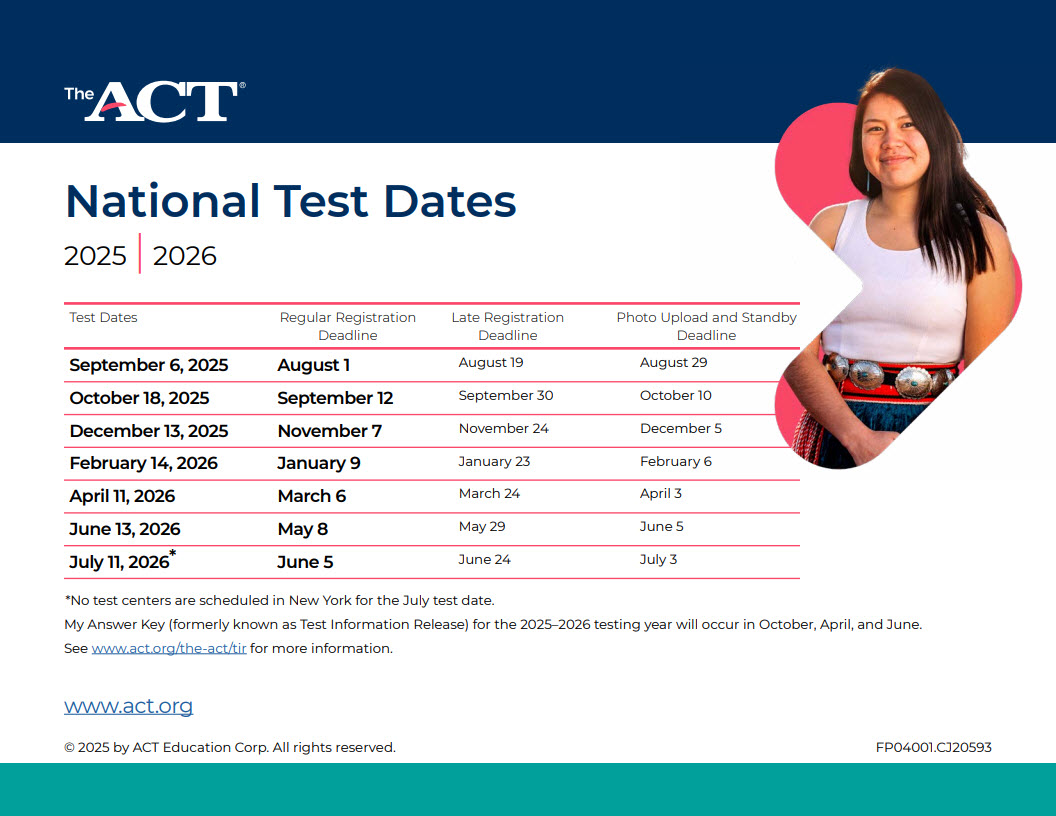 2025-2026 ACT Test Dates