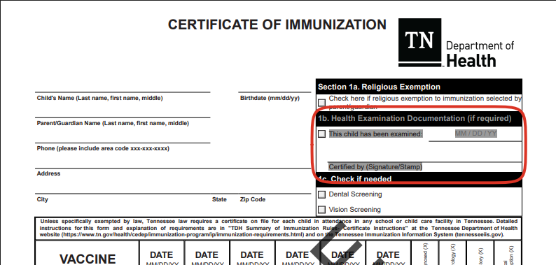 Example of physical on immunization form