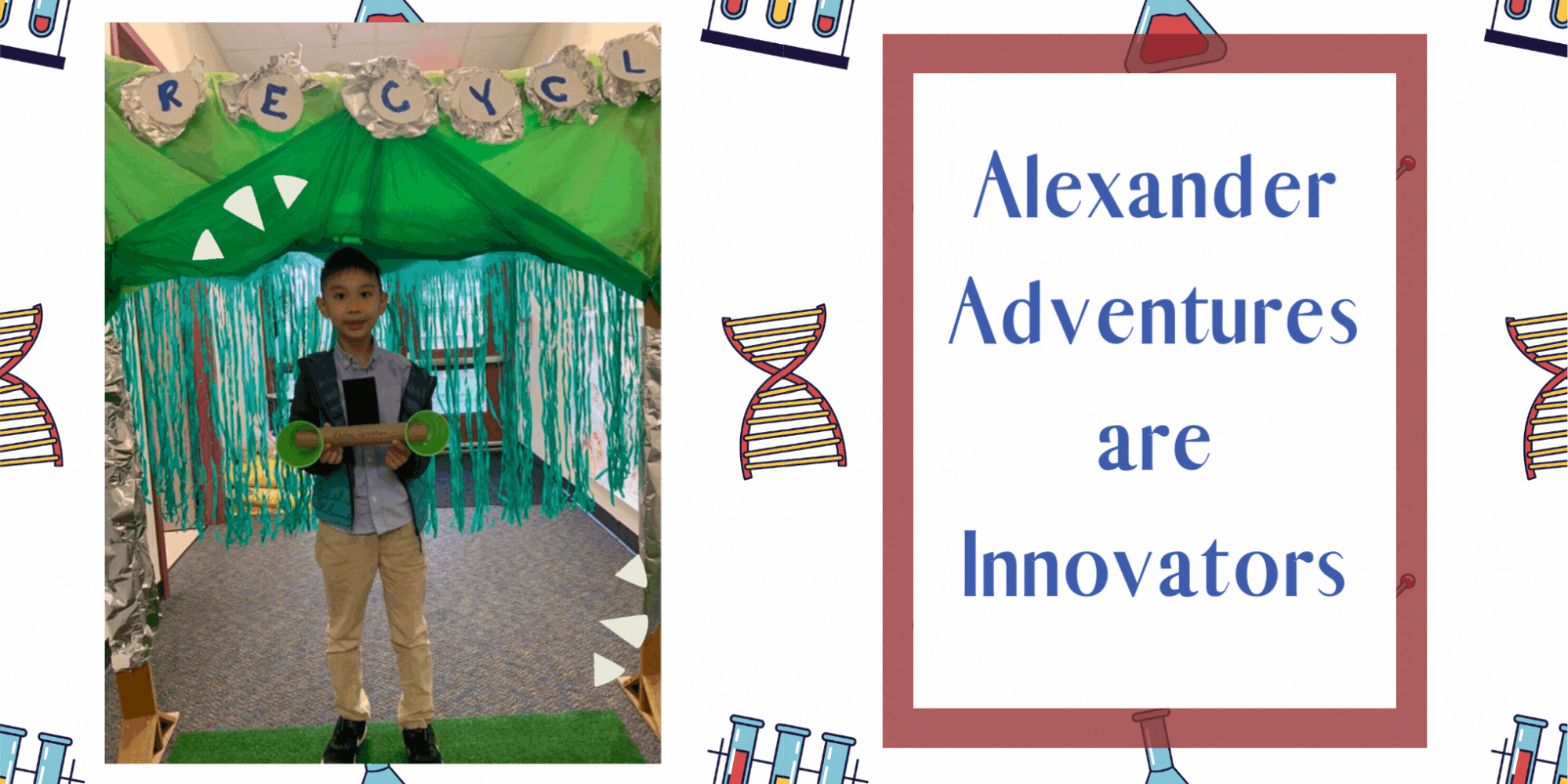 Alexander Innovators, Student with innovative tool used from recycled paper