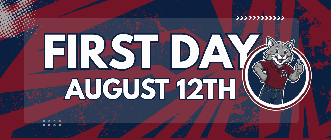 A banner with red and blue background displaying "FIRST DAY AUGUST 12TH" with a graphic of a wolf.