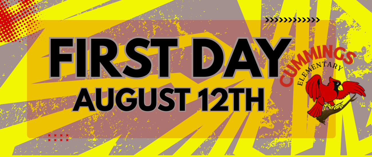 A yellow and gray banner with black text states "FIRST DAY AUGUST 12TH" and a red bird logo.