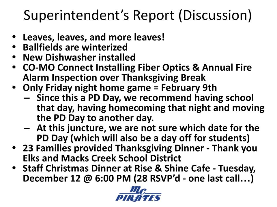 Superintendent's Report Slide