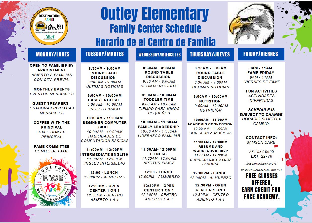 Family Center Schedule CONTACT INFO: SAMSON DARE 281 584 0655 EXT. 22776